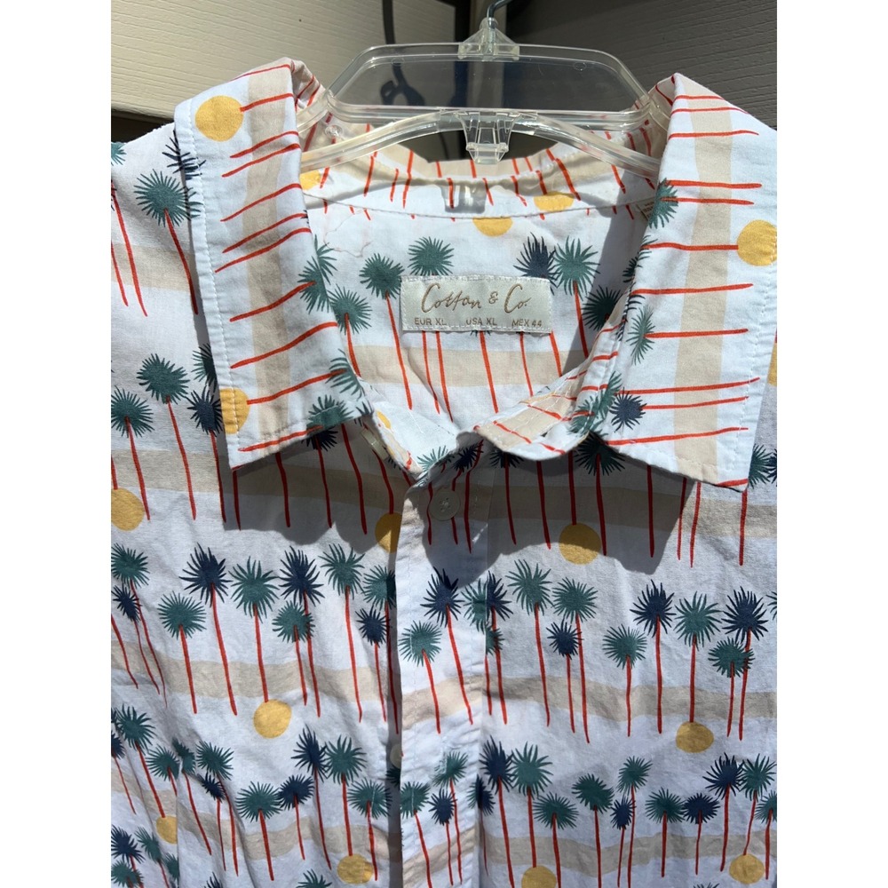 Cotton & Co Mens XL Short Sleeve Button‎ Down Palm Tree Tropical Print Vacation